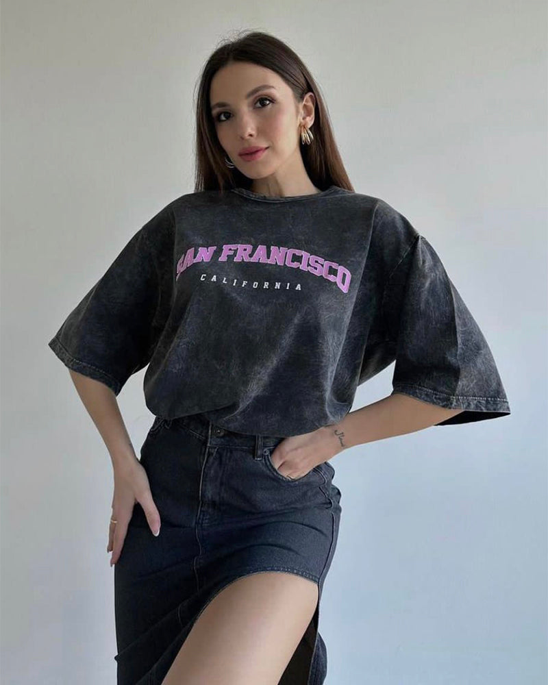 No Chill Co. Acid Wash Oversized Tee — Vintage Street Drop