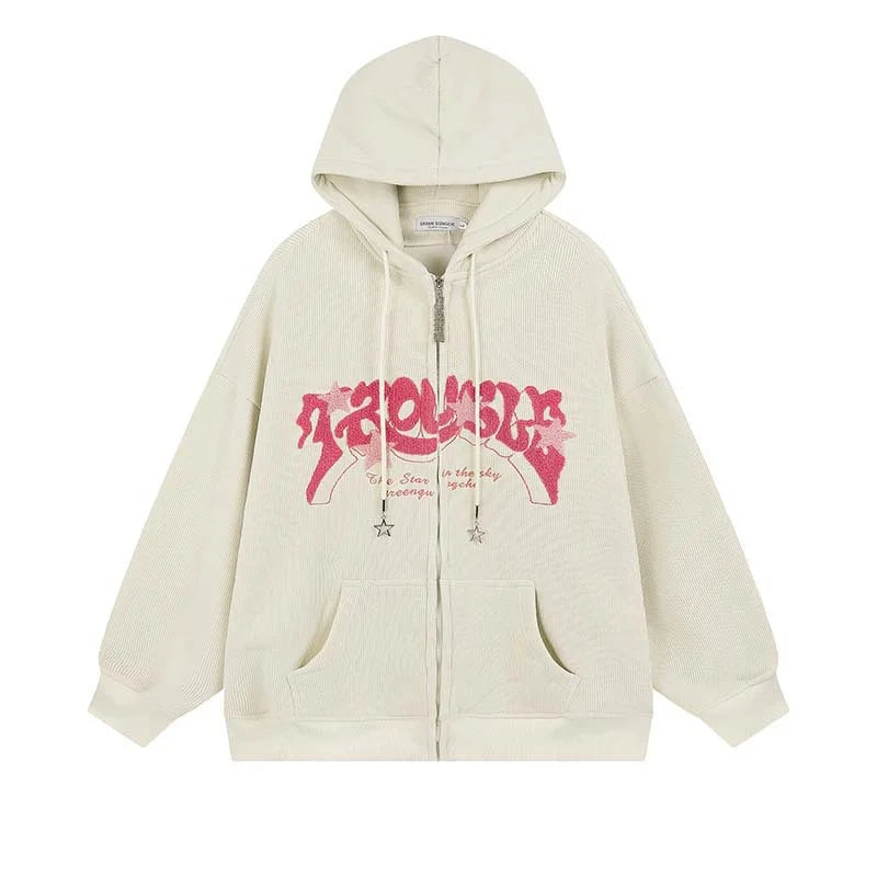 No Chill Co. Retro Embroidered Star Zip Hoodie – Y2K Streetwear Drop