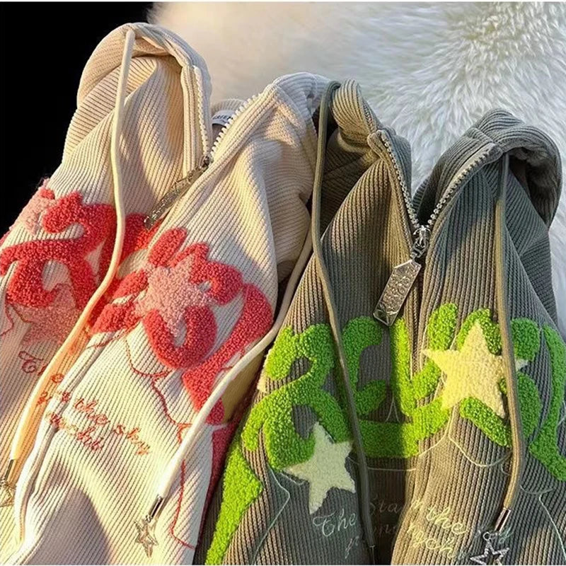 No Chill Co. Retro Embroidered Star Zip Hoodie – Y2K Streetwear Drop
