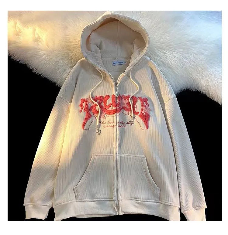 No Chill Co. Retro Embroidered Star Zip Hoodie – Y2K Streetwear Drop