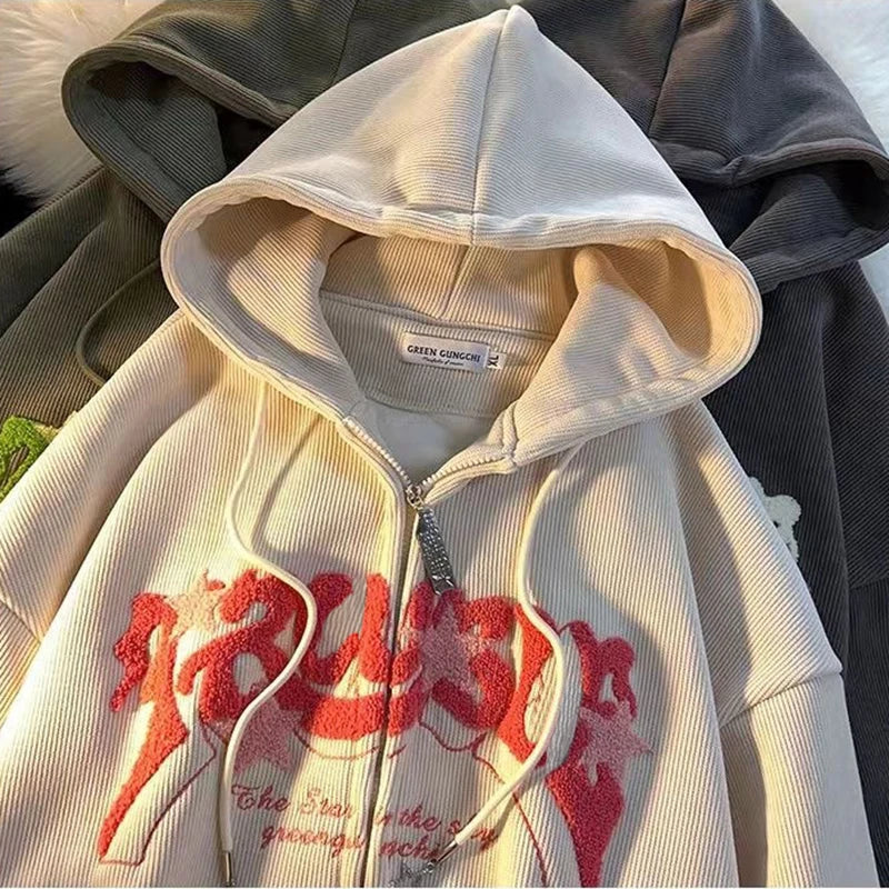 No Chill Co. Retro Embroidered Star Zip Hoodie – Y2K Streetwear Drop