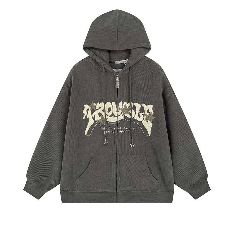 No Chill Co. Retro Embroidered Star Zip Hoodie – Y2K Streetwear Drop