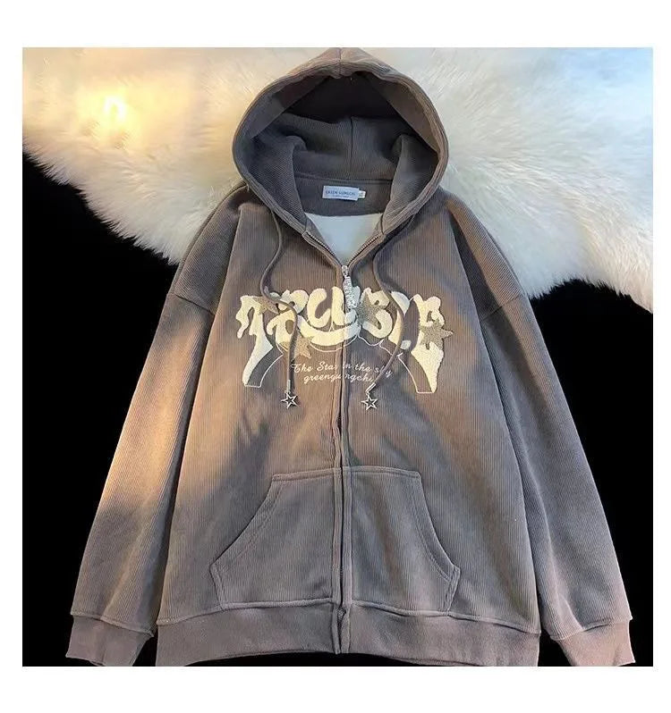 No Chill Co. Retro Embroidered Star Zip Hoodie – Y2K Streetwear Drop