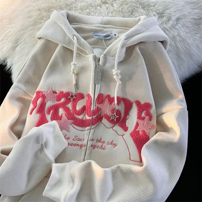 No Chill Co. Retro Embroidered Star Zip Hoodie – Y2K Streetwear Drop