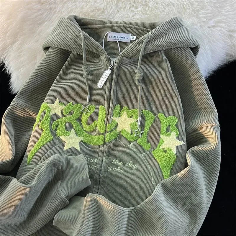 No Chill Co. Retro Embroidered Star Zip Hoodie – Y2K Streetwear Drop