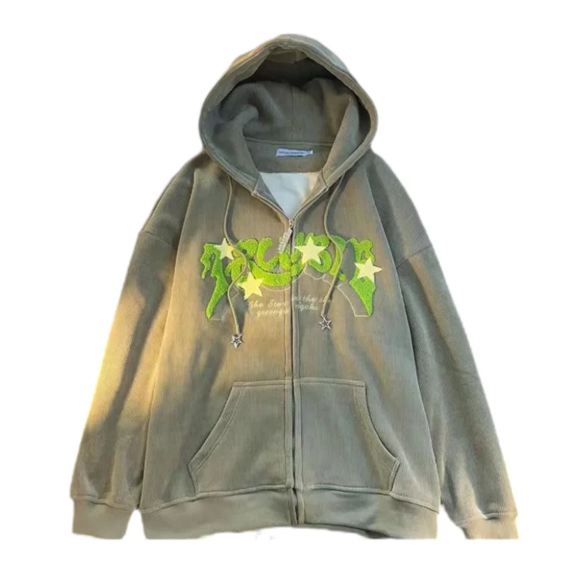 No Chill Co. Retro Embroidered Star Zip Hoodie – Y2K Streetwear Drop