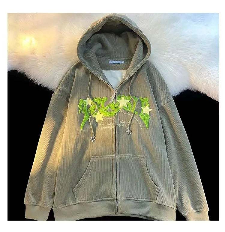 No Chill Co. Retro Embroidered Star Zip Hoodie – Y2K Streetwear Drop