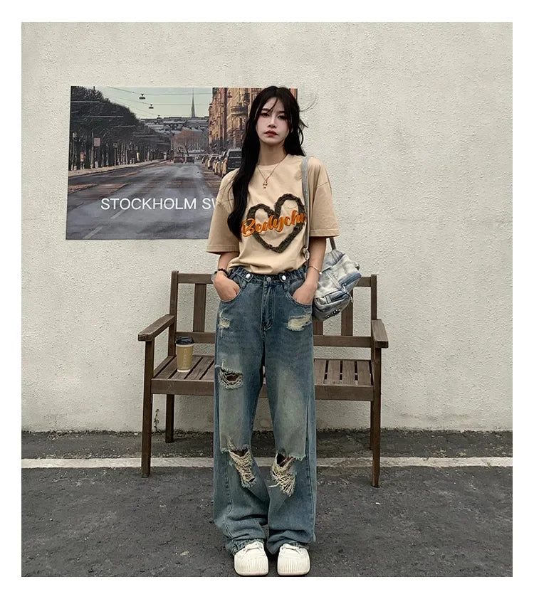 No Chill Co. Retro Ripped High-Waist Wide-Leg Jeans — Streetwear Summer Essential