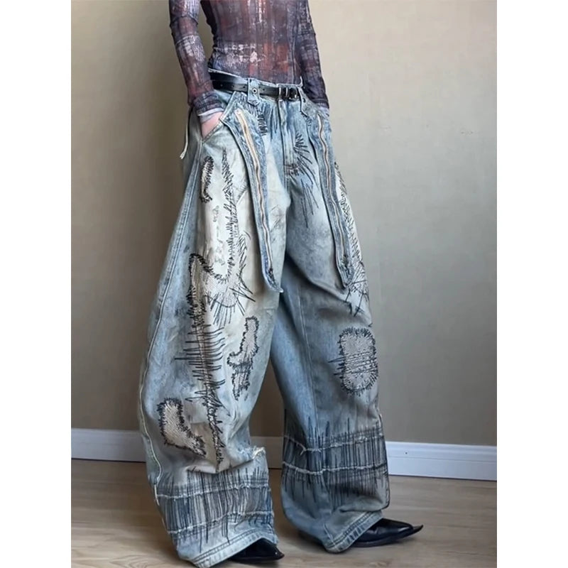 No Chill Co. Y2K Grunge Cargo Wide-Leg Jeans