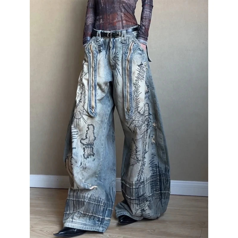 No Chill Co. Y2K Grunge Cargo Wide-Leg Jeans