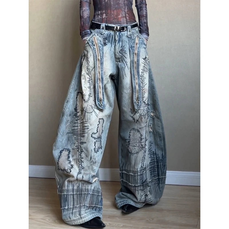No Chill Co. Y2K Grunge Cargo Wide-Leg Jeans