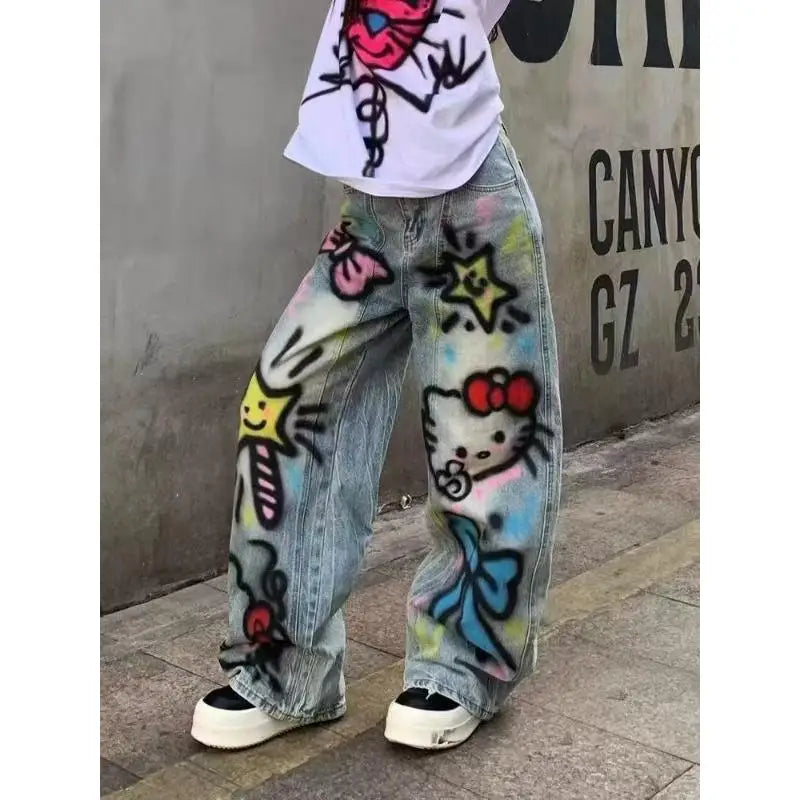 No Chill Co. — Hello Kitty Graffiti Wide-Leg Jeans